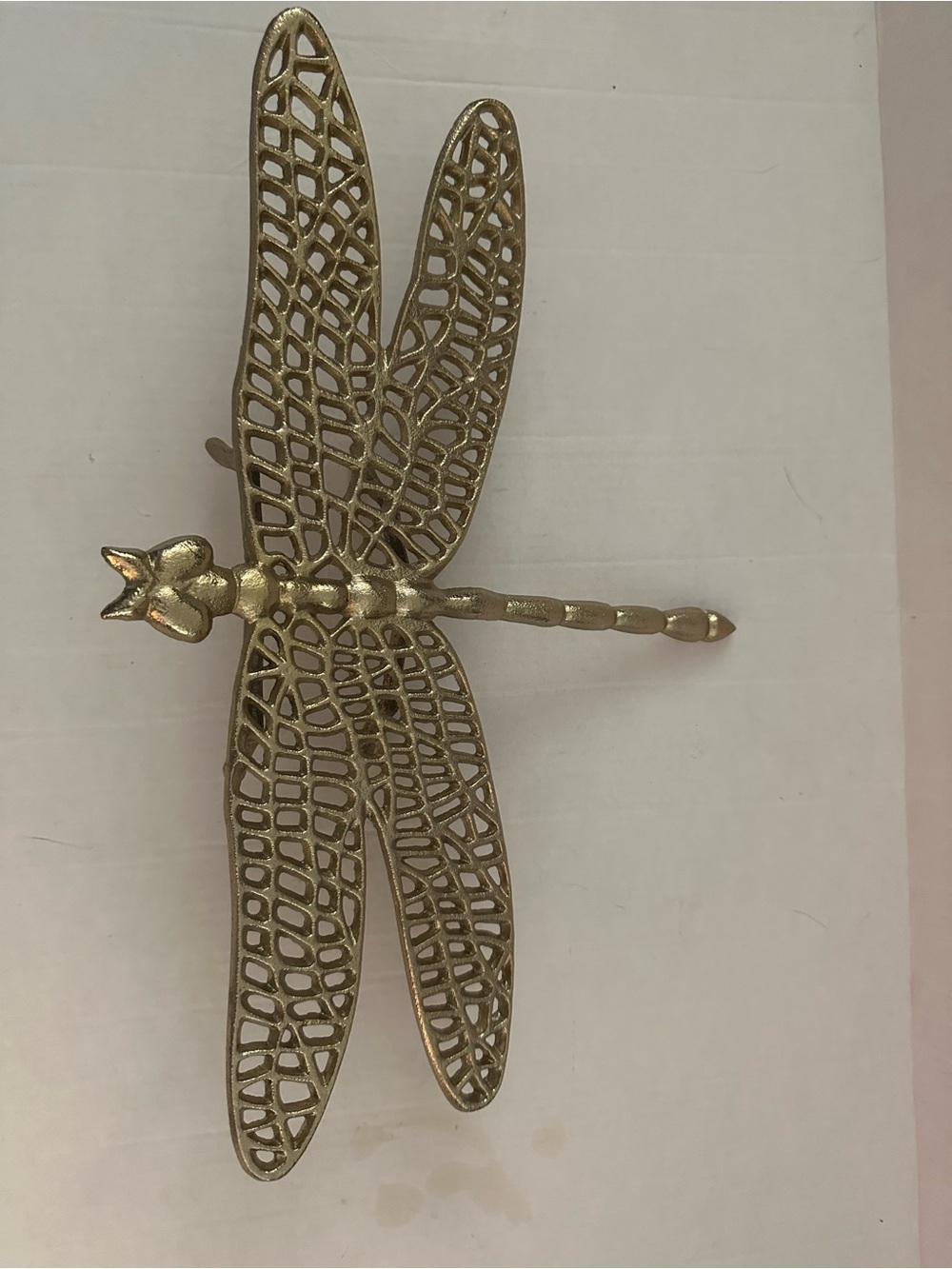 Gold Metal Dragonfly Figurine Trivet Decor Openwork Wings Tabletop Accent